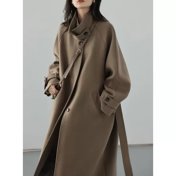 chouyatou Womens Winter Hidden Single Breasted Wool Coat Raglan Sleeve Business Long Wool OvercoatDark Khaki