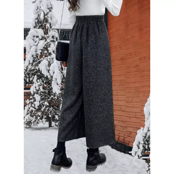 chouyatou Womens Winter High Waist Wide Leg Plaid Wool Blend Palazzo Capri Pants Culottes with PocketsDark Gray