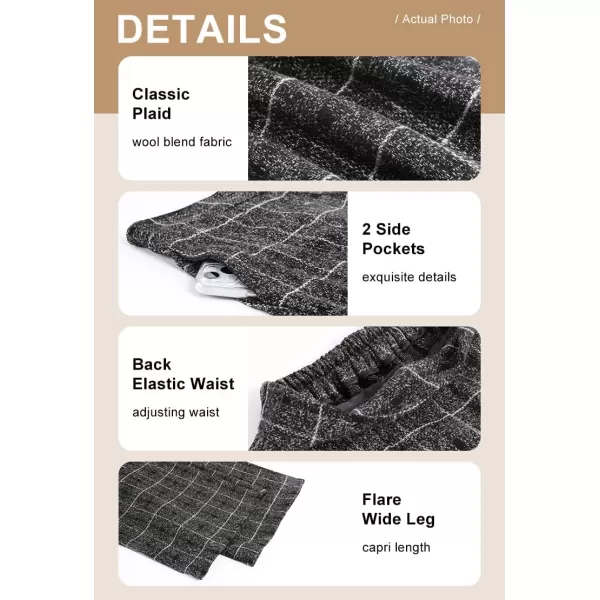 chouyatou Womens Winter High Waist Wide Leg Plaid Wool Blend Palazzo Capri Pants Culottes with PocketsPlaid