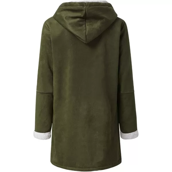 chouyatou Womens Winter Warm Sherpa Lined Suede Leather Longline Coat with Horn ButtonsArmy Green