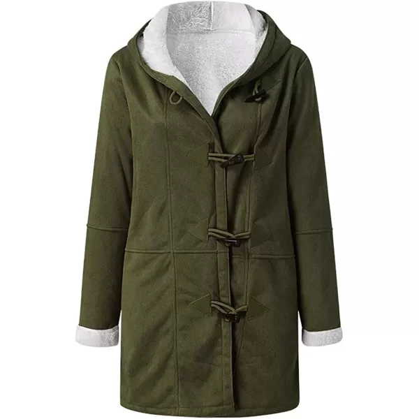 chouyatou Womens Winter Warm Sherpa Lined Suede Leather Longline Coat with Horn ButtonsArmy Green