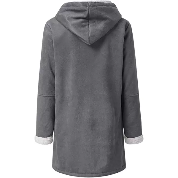 chouyatou Womens Winter Warm Sherpa Lined Suede Leather Longline Coat with Horn ButtonsGrey