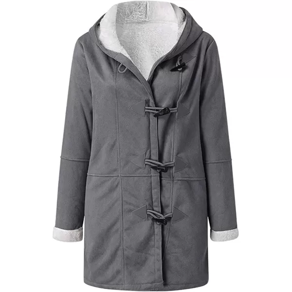 chouyatou Womens Winter Warm Sherpa Lined Suede Leather Longline Coat with Horn ButtonsGrey