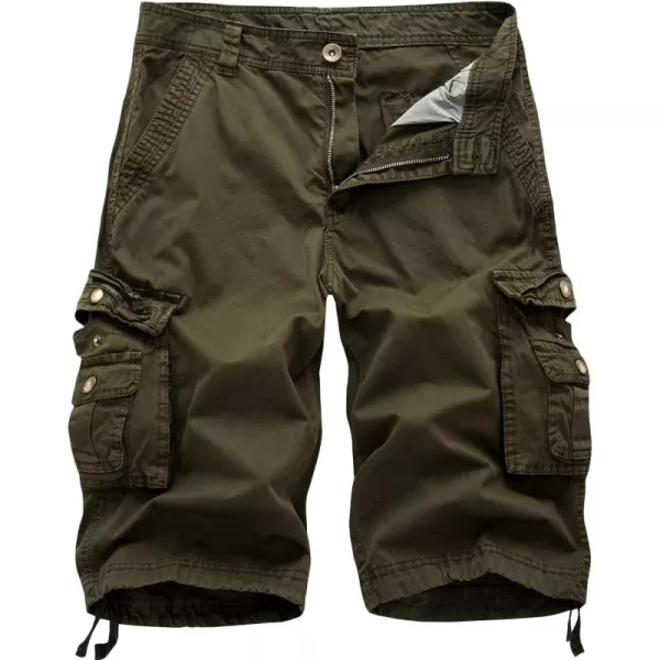 chouyatou Mens Active Normal Waist Loose MultiPocket Versatile Twill Cargo ShortsArmy Green