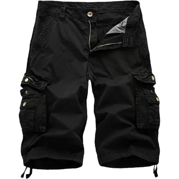 chouyatou Mens Active Normal Waist Loose MultiPocket Versatile Twill Cargo ShortsBlack