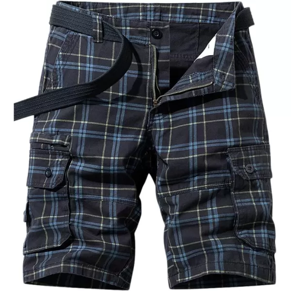 chouyatou Mens Active Normal Waist Loose MultiPocket Versatile Twill Cargo ShortsBlackplaid