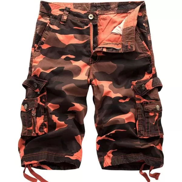 chouyatou Mens Active Normal Waist Loose MultiPocket Versatile Twill Cargo ShortsCamoorange