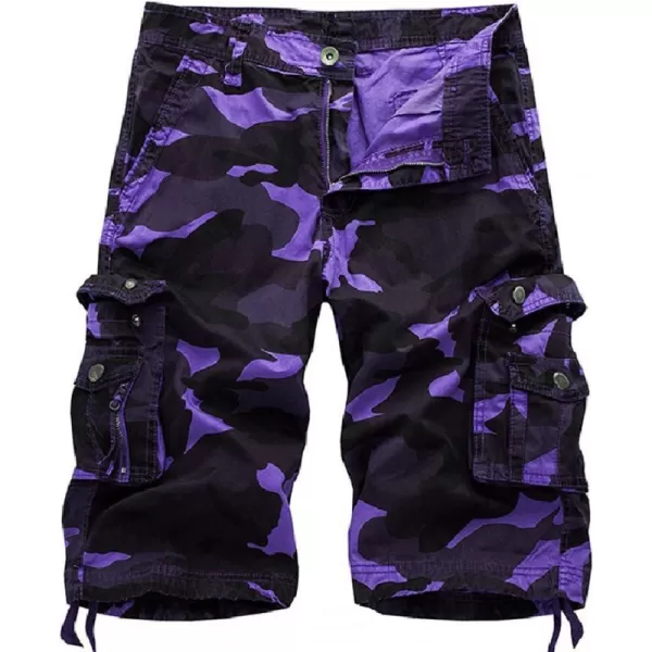 chouyatou Mens Active Normal Waist Loose MultiPocket Versatile Twill Cargo ShortsCamopurple