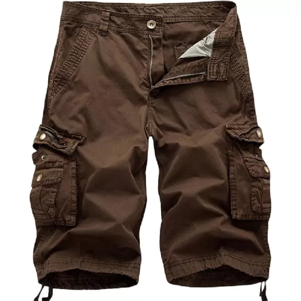 chouyatou Mens Active Normal Waist Loose MultiPocket Versatile Twill Cargo ShortsCoffee