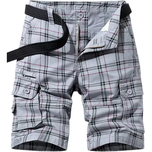 chouyatou Mens Active Normal Waist Loose MultiPocket Versatile Twill Cargo ShortsGreyplaid