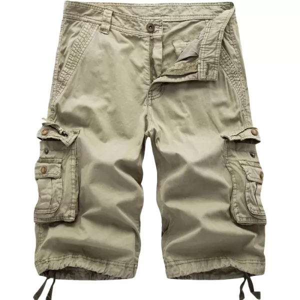 chouyatou Mens Active Normal Waist Loose MultiPocket Versatile Twill Cargo ShortsKhaki