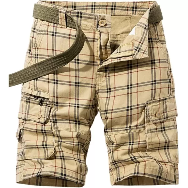 chouyatou Mens Active Normal Waist Loose MultiPocket Versatile Twill Cargo ShortsKhakiplaid