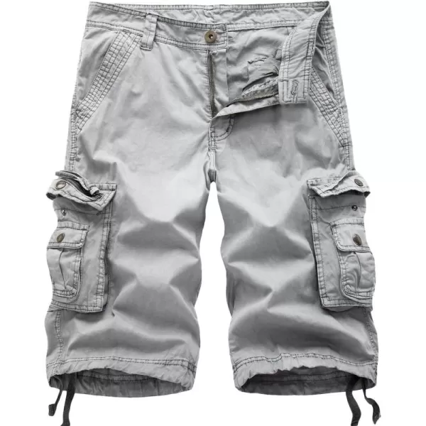 chouyatou Mens Active Normal Waist Loose MultiPocket Versatile Twill Cargo ShortsLight Grey