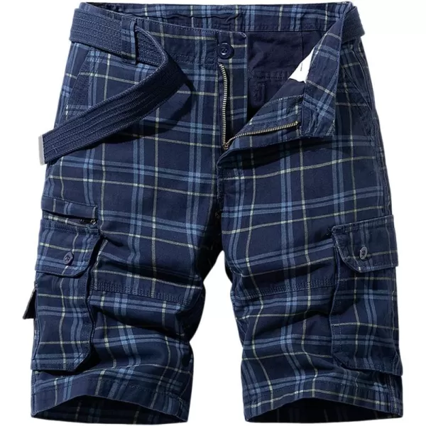 chouyatou Mens Active Normal Waist Loose MultiPocket Versatile Twill Cargo ShortsNavyplaid