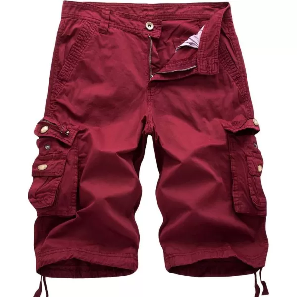chouyatou Mens Active Normal Waist Loose MultiPocket Versatile Twill Cargo ShortsRed