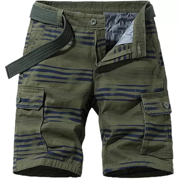 chouyatou Mens Summer Cool Horizontal Stripe Print 6 Pocket Gentle Cargo ShortsArmy Green