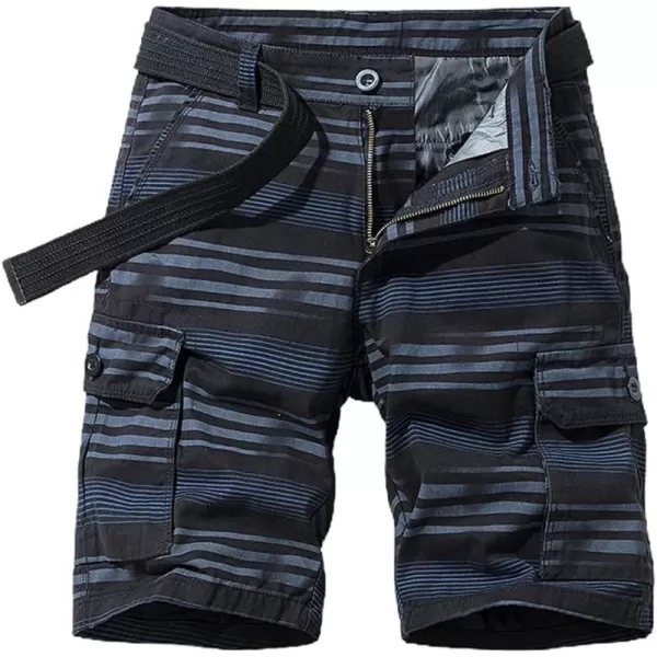chouyatou Mens Summer Cool Horizontal Stripe Print 6 Pocket Gentle Cargo ShortsBlack