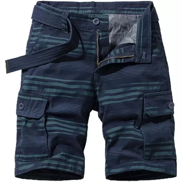 chouyatou Mens Summer Cool Horizontal Stripe Print 6 Pocket Gentle Cargo ShortsDark Blue