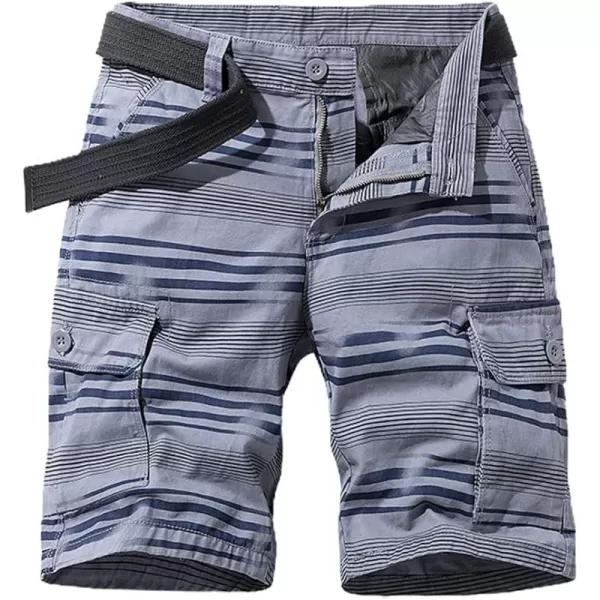 chouyatou Mens Summer Cool Horizontal Stripe Print 6 Pocket Gentle Cargo ShortsGrey