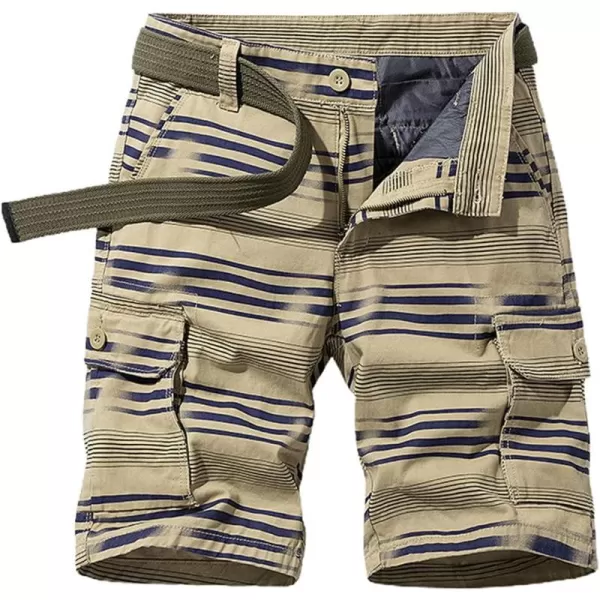 chouyatou Mens Summer Cool Horizontal Stripe Print 6 Pocket Gentle Cargo ShortsKhaki