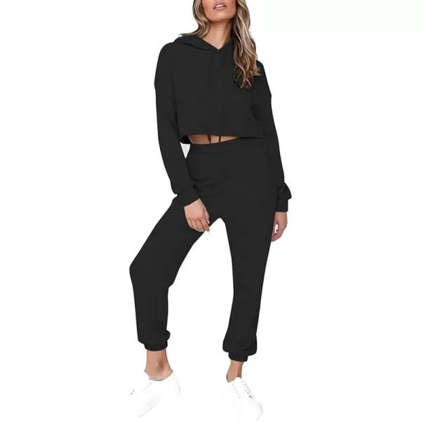 chouyatou Womens 2 Piece Outfits Athletic Crop Hoodie Sweatsuit Tracksuit Sweatpants SetsBlack