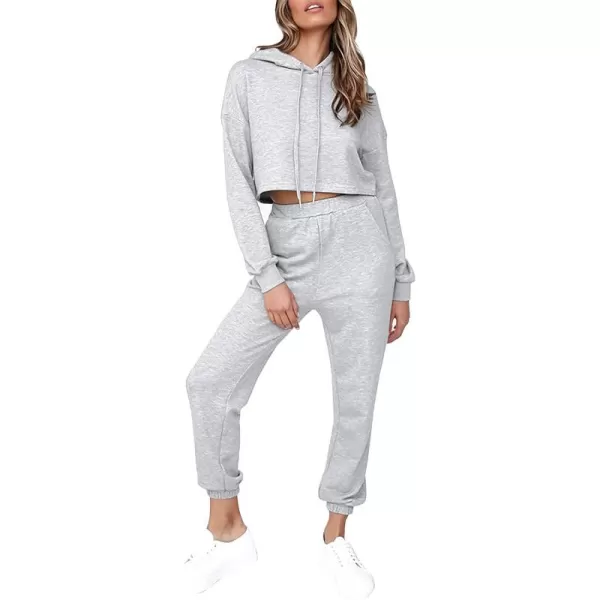 chouyatou Womens 2 Piece Outfits Athletic Crop Hoodie Sweatsuit Tracksuit Sweatpants SetsGrey