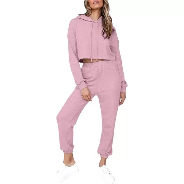chouyatou Womens 2 Piece Outfits Athletic Crop Hoodie Sweatsuit Tracksuit Sweatpants SetsPink