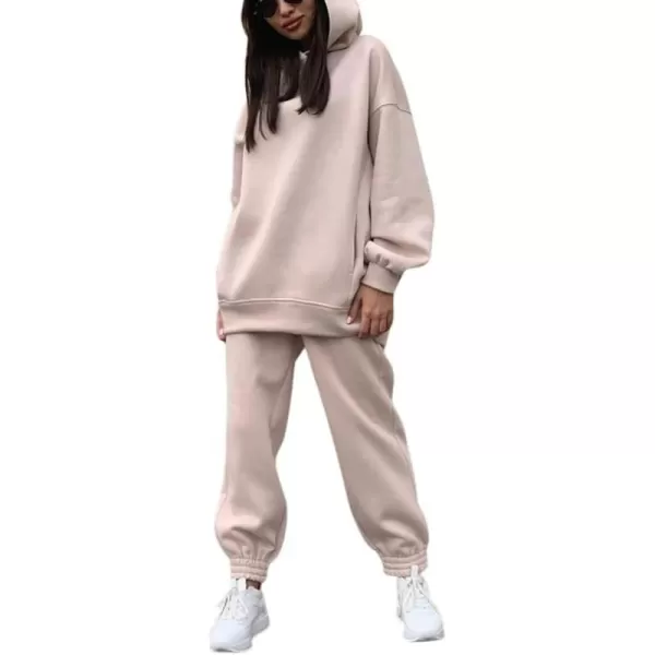 chouyatou Womens 2 Piece Outfits Hooded Sweatsuit Hoodies Tracksuit Sweatpants SetsBeige