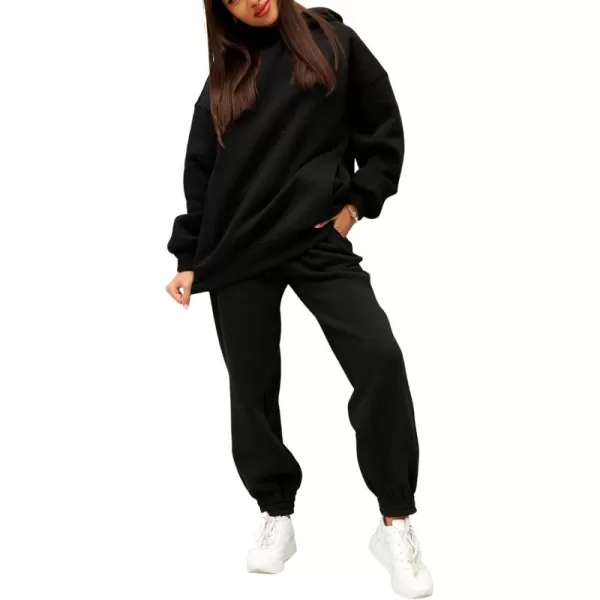 chouyatou Womens 2 Piece Outfits Hooded Sweatsuit Hoodies Tracksuit Sweatpants SetsBlack