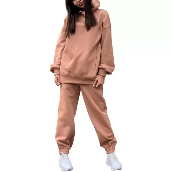 chouyatou Womens 2 Piece Outfits Hooded Sweatsuit Hoodies Tracksuit Sweatpants SetsCamel
