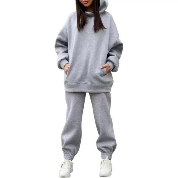 chouyatou Womens 2 Piece Outfits Hooded Sweatsuit Hoodies Tracksuit Sweatpants SetsGrey