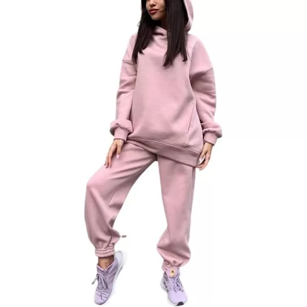 chouyatou Womens 2 Piece Outfits Hooded Sweatsuit Hoodies Tracksuit Sweatpants SetsPink