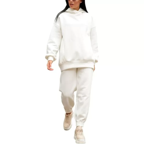 chouyatou Womens 2 Piece Outfits Hooded Sweatsuit Hoodies Tracksuit Sweatpants SetsWhite