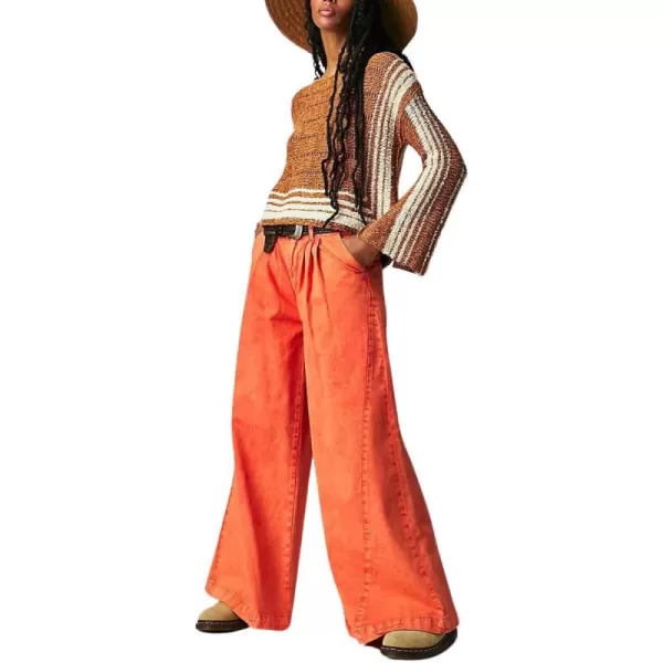 chouyatou Womens Boyfriend Denim Cargo Pants Y2K Baggy Wide Leg Casual Dressy Jeans CulottesOrange