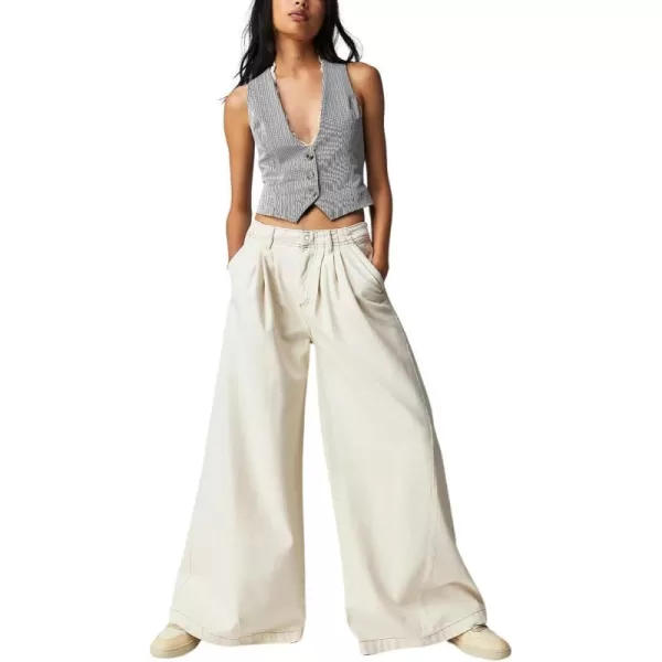 chouyatou Womens Boyfriend Denim Cargo Pants Y2K Baggy Wide Leg Casual Dressy Jeans CulottesWhite
