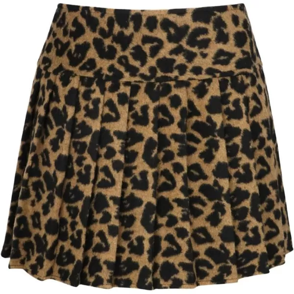 chouyatou Womens Casual Plaid High Waist ALine Wool Pleated Short SkirtH344brownleopard