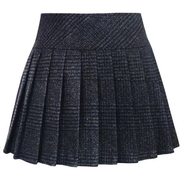 chouyatou Womens Casual Plaid High Waist ALine Wool Pleated Short SkirtH344charcoal