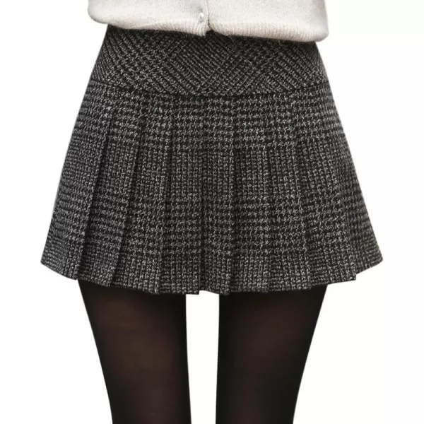 chouyatou Womens Casual Plaid High Waist ALine Wool Pleated Short SkirtH344gray