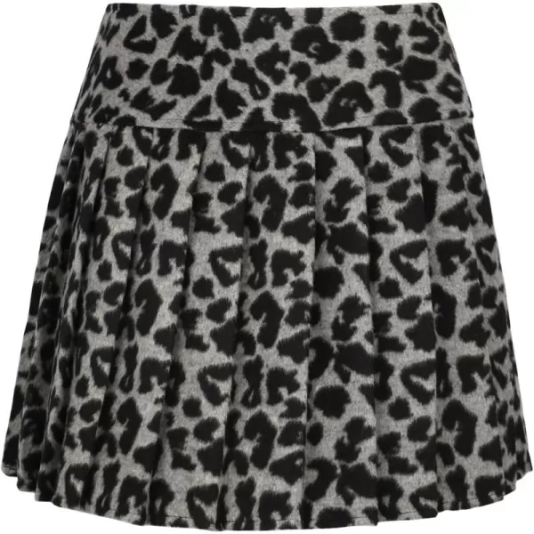 chouyatou Womens Casual Plaid High Waist ALine Wool Pleated Short SkirtH344greyleaopard