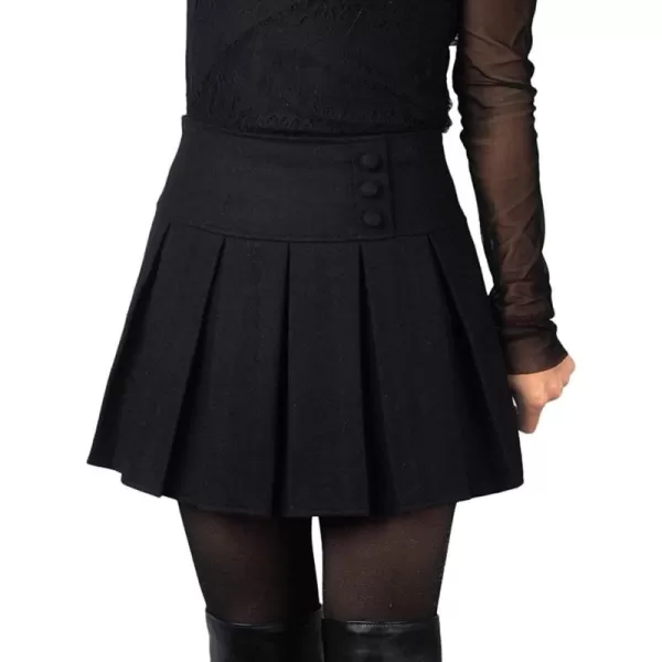 chouyatou Womens Casual Plaid High Waist ALine Wool Pleated Short SkirtH908black