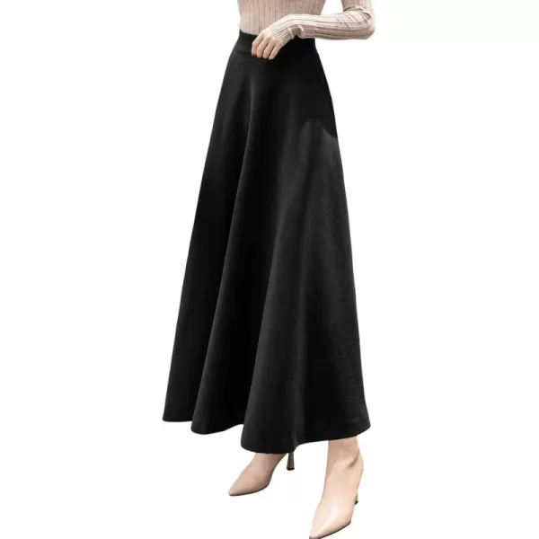 chouyatou Womens Fall Winter ALine Swing Pleated Long Maxi Wool Skater SkirtPocketblack