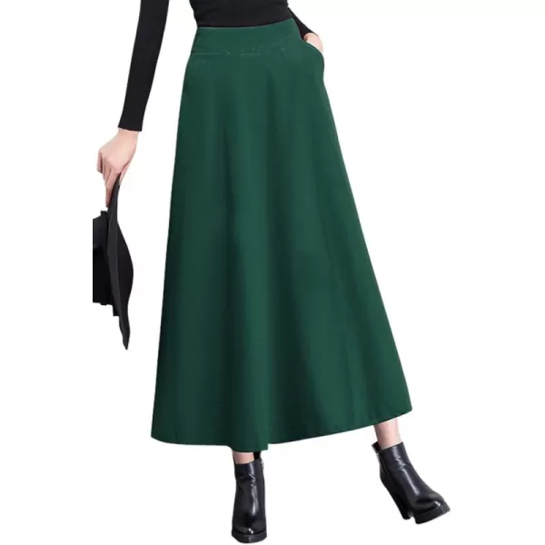 chouyatou Womens Fall Winter ALine Swing Pleated Long Maxi Wool Skater SkirtPocketgreen