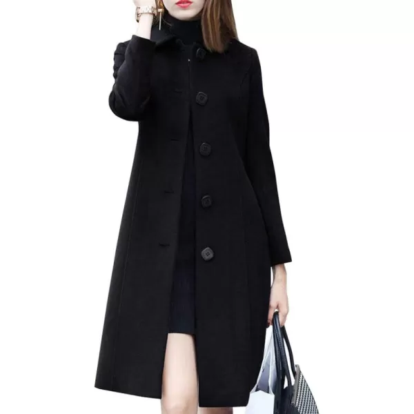 chouyatou Womens Fall Winter Elegant Single Breasted Long Wool Coat OvercoatBlack