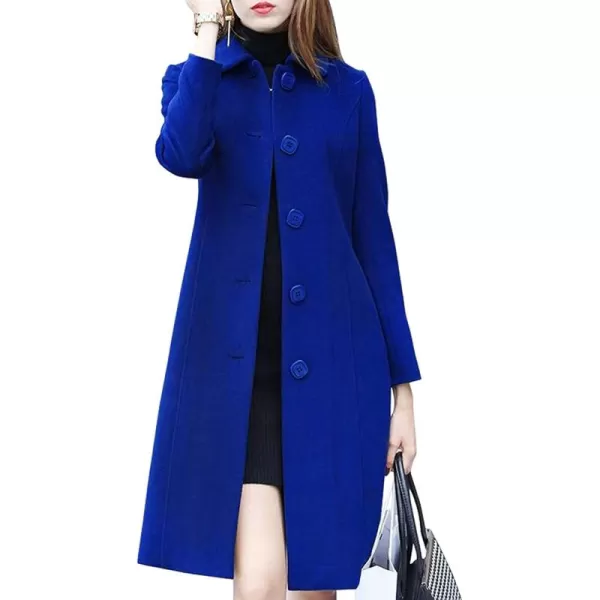 chouyatou Womens Fall Winter Elegant Single Breasted Long Wool Coat OvercoatBlue