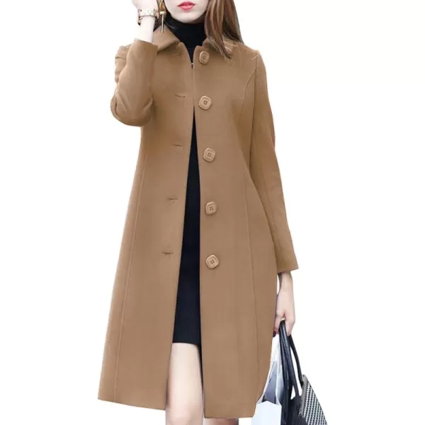 chouyatou Womens Fall Winter Elegant Single Breasted Long Wool Coat OvercoatDark Camel