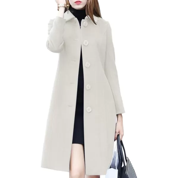 chouyatou Womens Fall Winter Elegant Single Breasted Long Wool Coat OvercoatOffwhite