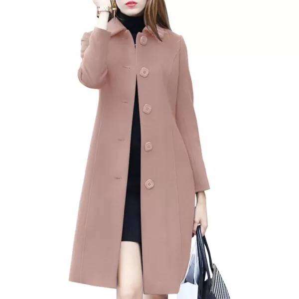 chouyatou Womens Fall Winter Elegant Single Breasted Long Wool Coat OvercoatPink