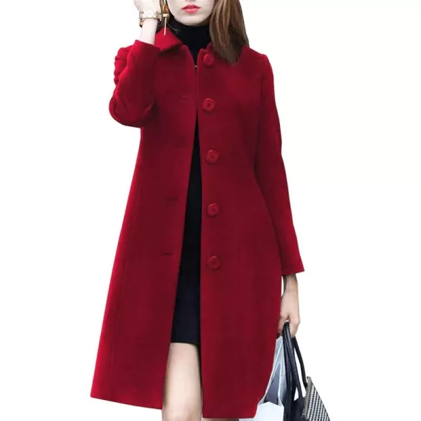chouyatou Womens Fall Winter Elegant Single Breasted Long Wool Coat OvercoatRed