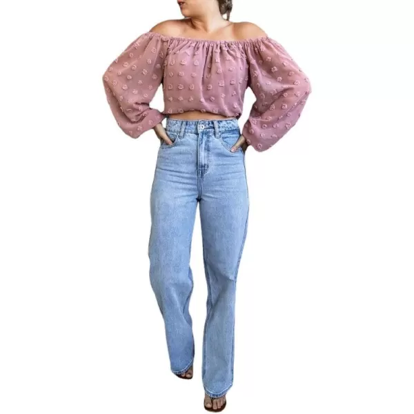 chouyatou Womens Retro Stretchy High Waisted Wide Straight Legs Jeans Denim PantsLight Blue