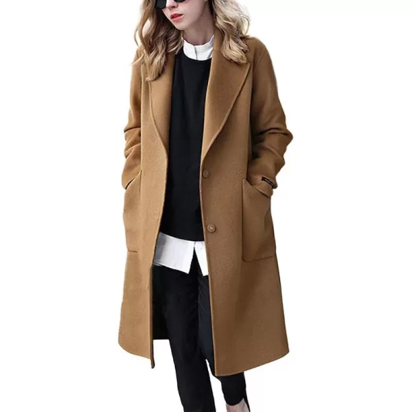 chouyatou Womens Winter Casual Single Breasted Long Wool Coat Formal Office Wool OvercoatCamel